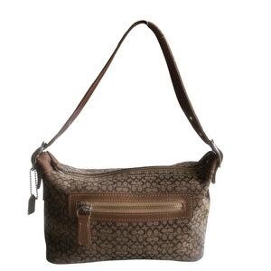 Vintage Coach Brown Signature Canvas Demi Shoulder Bag with Leather Trim